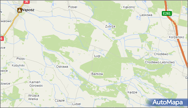 mapa Ługi gmina Wąsosz, Ługi gmina Wąsosz na mapie Targeo