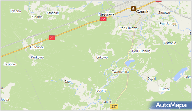mapa Łukowo gmina Czersk, Łukowo gmina Czersk na mapie Targeo