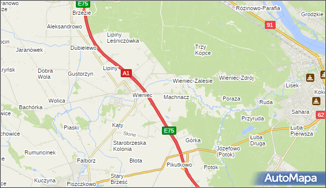 mapa Machnacz gmina Brześć Kujawski, Machnacz gmina Brześć Kujawski na mapie Targeo