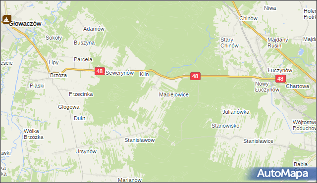 mapa Maciejowice gmina Głowaczów, Maciejowice gmina Głowaczów na mapie Targeo