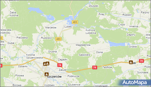 mapa Magdalenów gmina Szczerców, Magdalenów gmina Szczerców na mapie Targeo