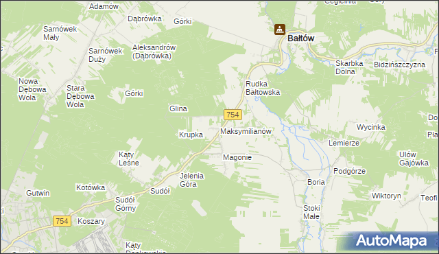 mapa Maksymilianów gmina Bałtów, Maksymilianów gmina Bałtów na mapie Targeo