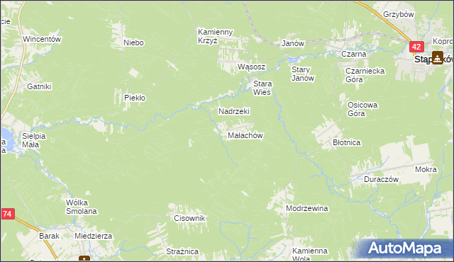 mapa Małachów gmina Końskie, Małachów gmina Końskie na mapie Targeo