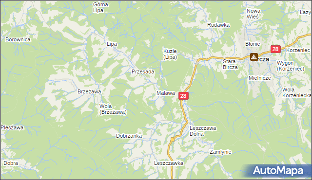 mapa Malawa gmina Bircza, Malawa gmina Bircza na mapie Targeo