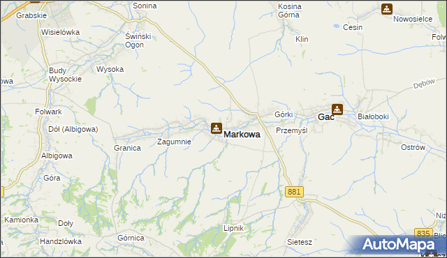mapa Markowa, Markowa na mapie Targeo