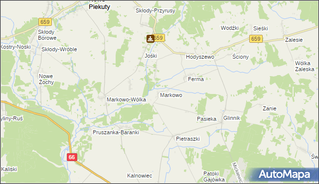 mapa Markowo gmina Brańsk, Markowo gmina Brańsk na mapie Targeo
