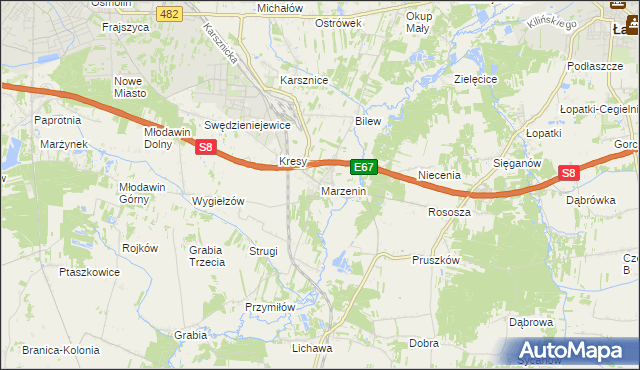 mapa Marzenin gmina Sędziejowice, Marzenin gmina Sędziejowice na mapie Targeo