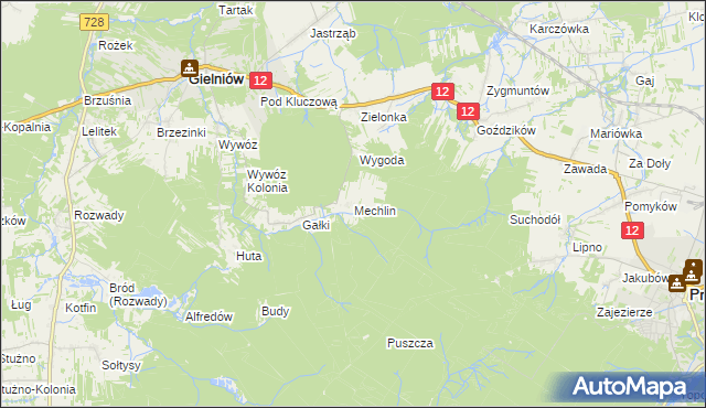 mapa Mechlin gmina Gielniów, Mechlin gmina Gielniów na mapie Targeo