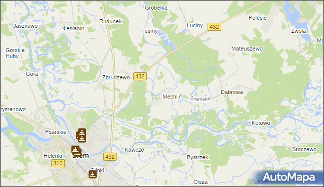 mapa Mechlin gmina Śrem, Mechlin gmina Śrem na mapie Targeo