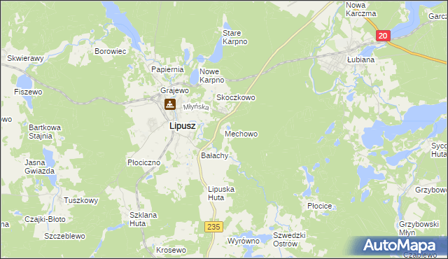 mapa Mechowo gmina Lipusz, Mechowo gmina Lipusz na mapie Targeo