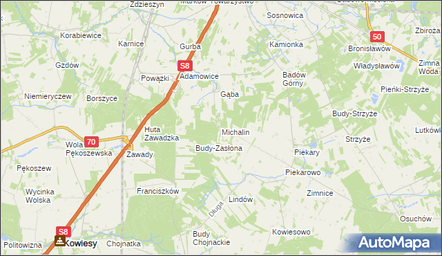 mapa Michalin gmina Mszczonów, Michalin gmina Mszczonów na mapie Targeo