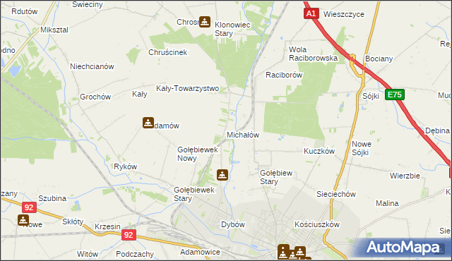 mapa Michałów gmina Kutno, Michałów gmina Kutno na mapie Targeo