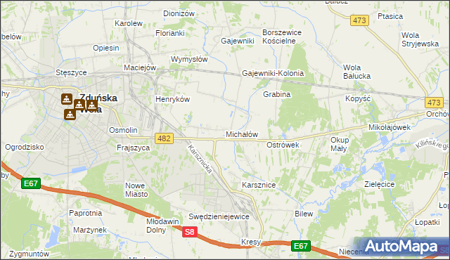 mapa Michałów gmina Zduńska Wola, Michałów gmina Zduńska Wola na mapie Targeo