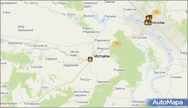 mapa Michałów powiat pińczowski, Michałów powiat pińczowski na mapie Targeo