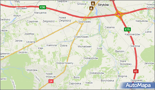 mapa Michałówek gmina Stryków, Michałówek gmina Stryków na mapie Targeo