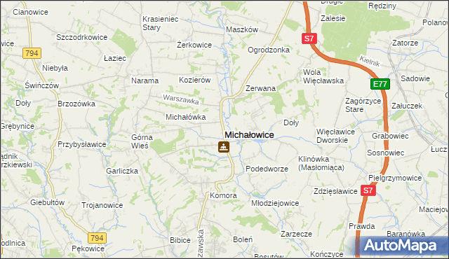 mapa Michałowice powiat krakowski, Michałowice powiat krakowski na mapie Targeo