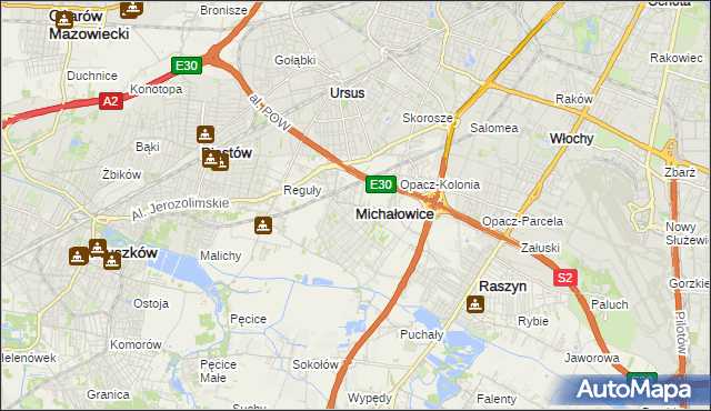 mapa Michałowice powiat pruszkowski, Michałowice powiat pruszkowski na mapie Targeo