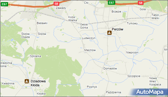 mapa Miechów gmina Perzów, Miechów gmina Perzów na mapie Targeo