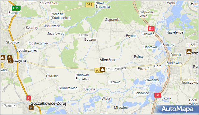 mapa Miedźna, Miedźna na mapie Targeo