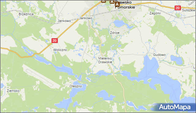 mapa Mielenko Drawskie, Mielenko Drawskie na mapie Targeo