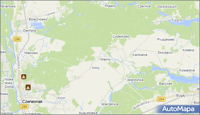 mapa Mielno gmina Czerwonak, Mielno gmina Czerwonak na mapie Targeo