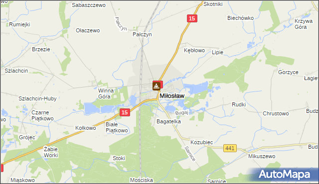 mapa Miłosław powiat wrzesiński, Miłosław powiat wrzesiński na mapie Targeo