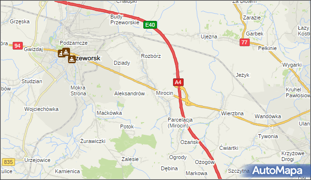 mapa Mirocin, Mirocin na mapie Targeo