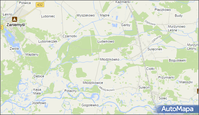 mapa Młodzikówko, Młodzikówko na mapie Targeo