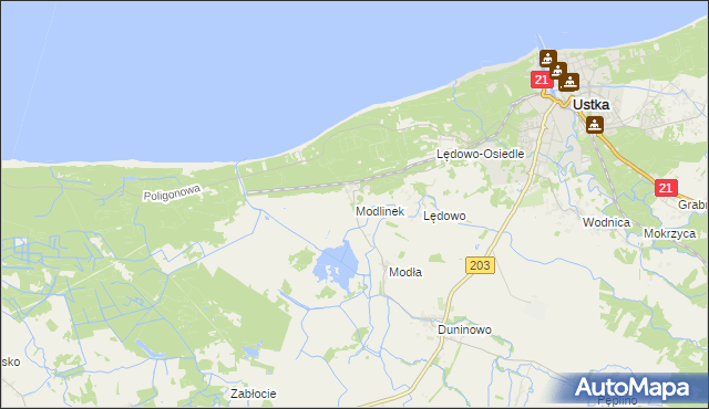 mapa Modlinek gmina Ustka, Modlinek gmina Ustka na mapie Targeo
