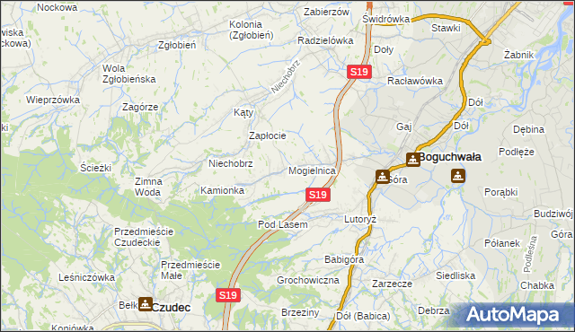 mapa Mogielnica gmina Boguchwała, Mogielnica gmina Boguchwała na mapie Targeo