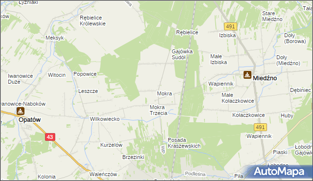 mapa Mokra gmina Miedźno, Mokra gmina Miedźno na mapie Targeo