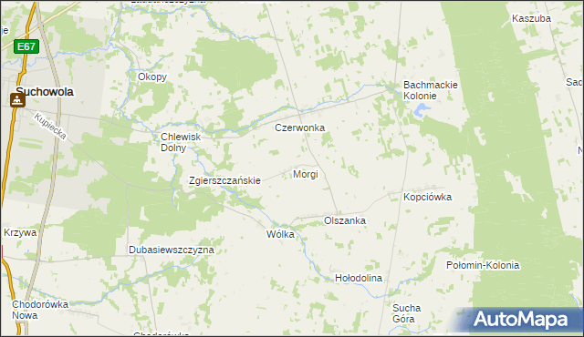 mapa Morgi gmina Suchowola, Morgi gmina Suchowola na mapie Targeo
