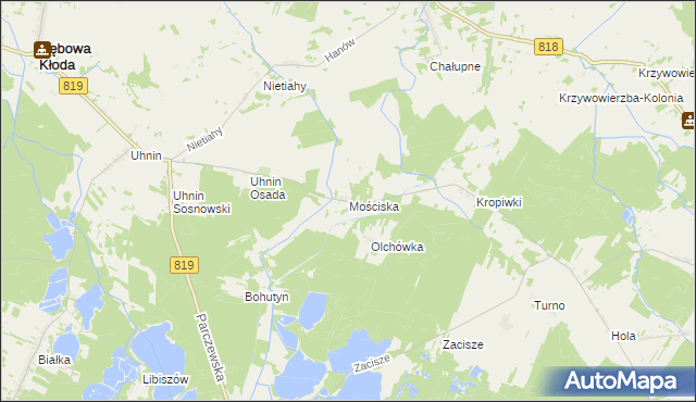 mapa Mościska gmina Sosnowica, Mościska gmina Sosnowica na mapie Targeo