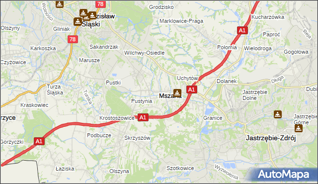 mapa Mszana powiat wodzisławski, Mszana powiat wodzisławski na mapie Targeo