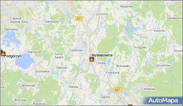 mapa Mysłakowice, Mysłakowice na mapie Targeo