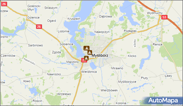 mapa Myślibórz, Myślibórz na mapie Targeo