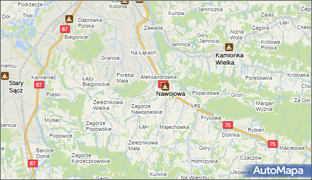 mapa Nawojowa, Nawojowa na mapie Targeo