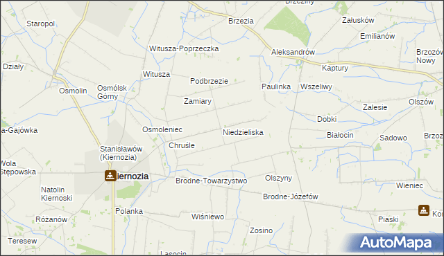 mapa Niedzieliska gmina Kiernozia, Niedzieliska gmina Kiernozia na mapie Targeo
