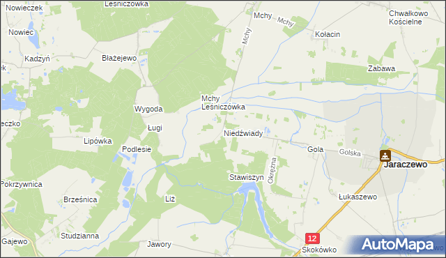 mapa Niedźwiady gmina Jaraczewo, Niedźwiady gmina Jaraczewo na mapie Targeo