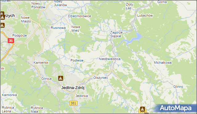 mapa Niedźwiedzica gmina Walim, Niedźwiedzica gmina Walim na mapie Targeo