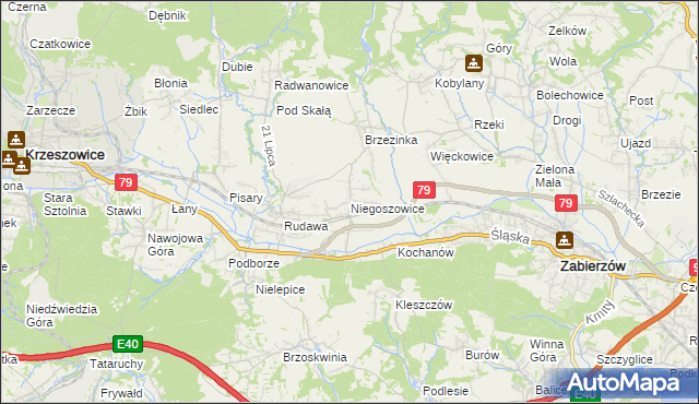 mapa Niegoszowice, Niegoszowice na mapie Targeo