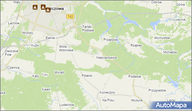 mapa Nieznanowice gmina Włoszczowa, Nieznanowice gmina Włoszczowa na mapie Targeo