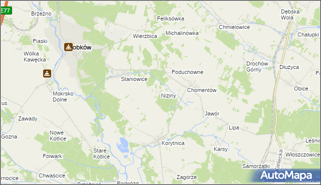 mapa Niziny gmina Sobków, Niziny gmina Sobków na mapie Targeo