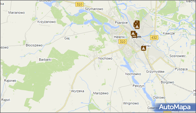 mapa Nochowo, Nochowo na mapie Targeo
