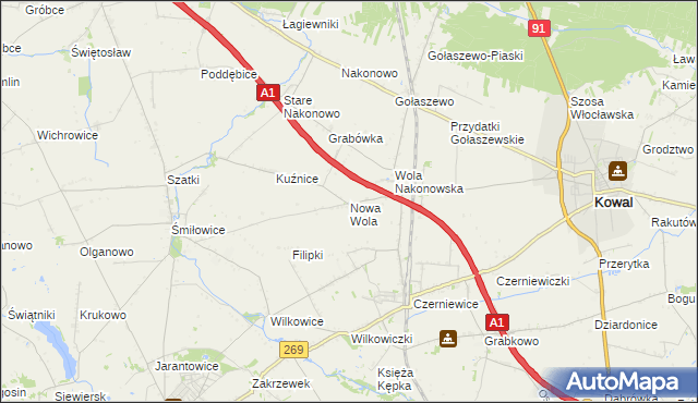 mapa Nowa Wola gmina Choceń, Nowa Wola gmina Choceń na mapie Targeo