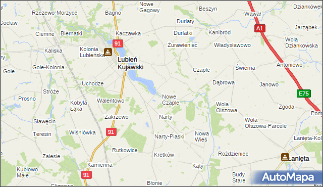 mapa Nowe Czaple gmina Lubień Kujawski, Nowe Czaple gmina Lubień Kujawski na mapie Targeo