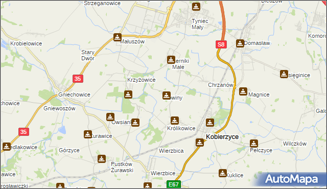 mapa Nowiny gmina Kobierzyce, Nowiny gmina Kobierzyce na mapie Targeo