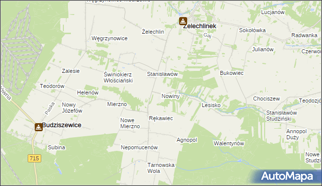 mapa Nowiny gmina Żelechlinek, Nowiny gmina Żelechlinek na mapie Targeo