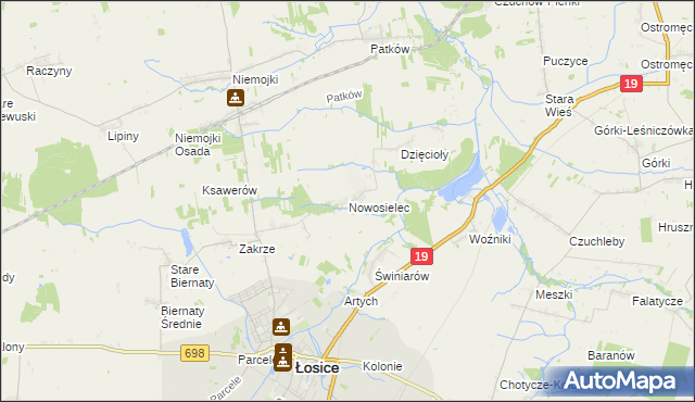 mapa Nowosielec gmina Łosice, Nowosielec gmina Łosice na mapie Targeo