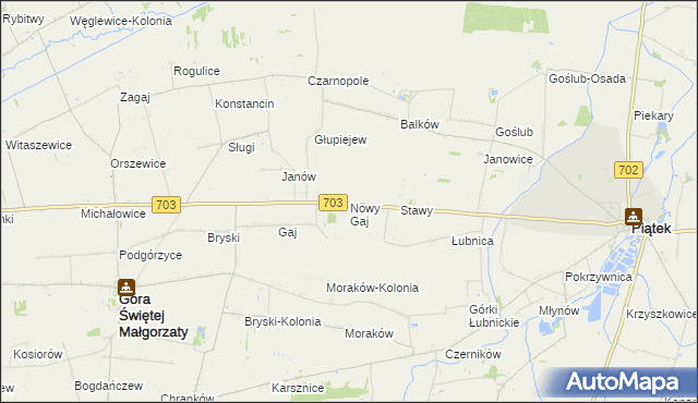 mapa Nowy Gaj gmina Góra Świętej Małgorzaty, Nowy Gaj gmina Góra Świętej Małgorzaty na mapie Targeo